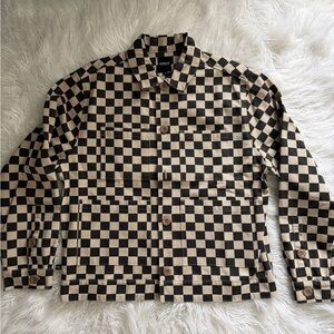 Men's Checkerboard Shirt Jacket in Black & Cream